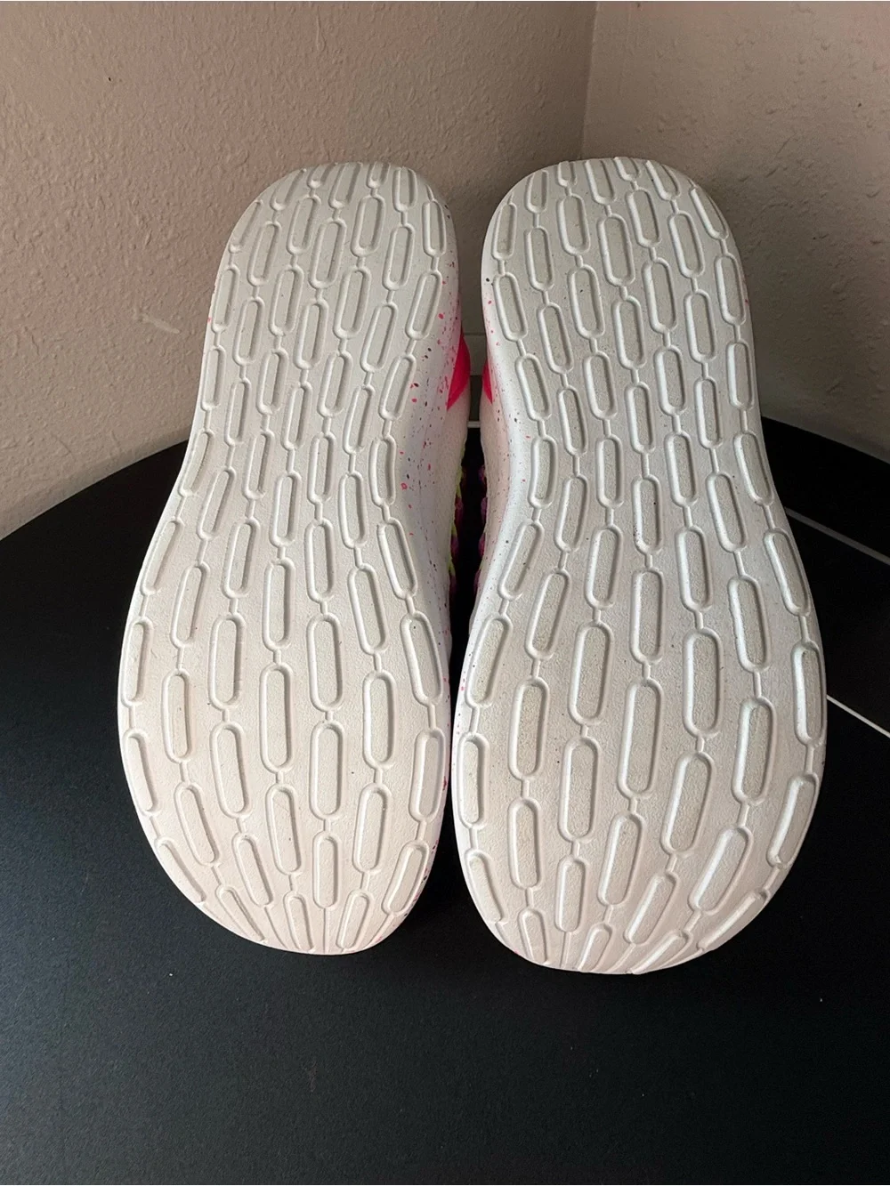 adidas Kids White Sneakers with Hot Pink and Yellow Accents